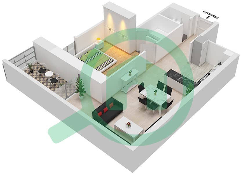 المخططات الطابقية لتصميم النموذج T08 شقة 1 غرفة نوم - مارينا بيناكل interactive3D