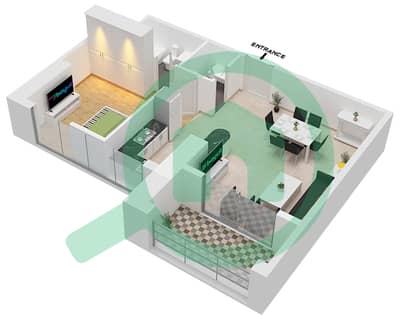 المخططات الطابقية لتصميم النموذج T10 شقة 1 غرفة نوم - مارينا بيناكل