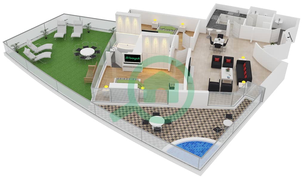 Трайдент Гранд Резиденция - Апартамент 2 Cпальни планировка Тип 5G interactive3D