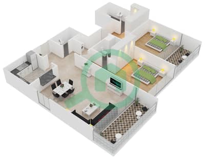 بوليفارد كريسنت 1 - 2 غرفة شقق الوحدة 4 Floor 13-20,22-37 مخطط الطابق