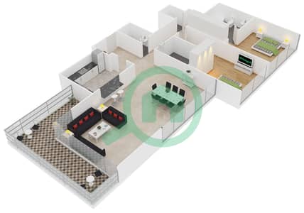 المخططات الطابقية لتصميم الوحدة 7 FLOOR 2-12 شقة 2 غرفة نوم - بوليفارد كريسنت 1