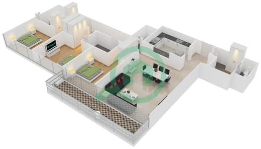 المخططات الطابقية لتصميم الوحدة 2 FLOOR 2-20 شقة 3 غرف نوم - بوليفارد كريسنت 1