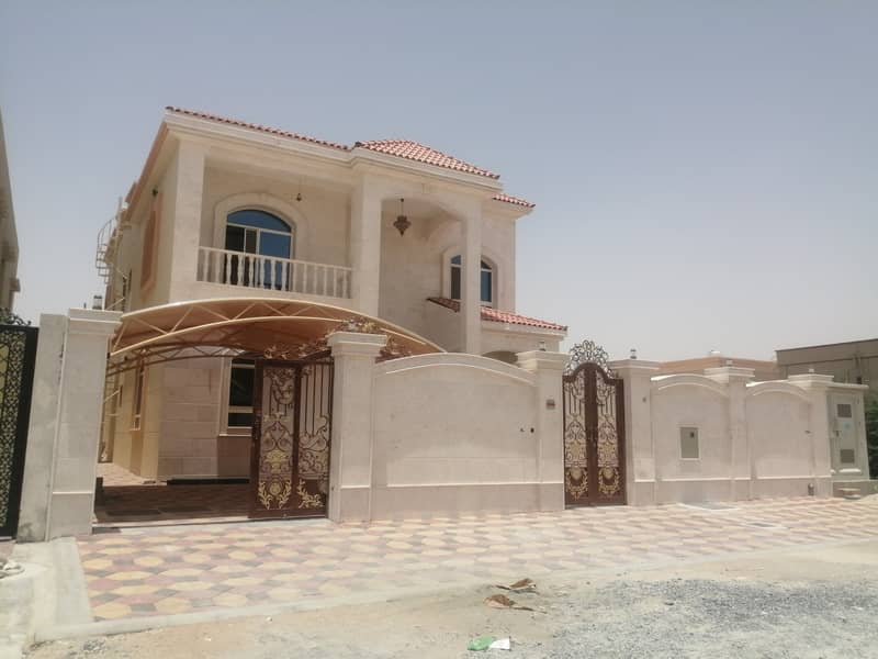 Luxury villa with personal building and finishing on the asphalt street with a very large external area and a location near Sheikh Ammar Street, Ajman Academy, schools and Carrefour