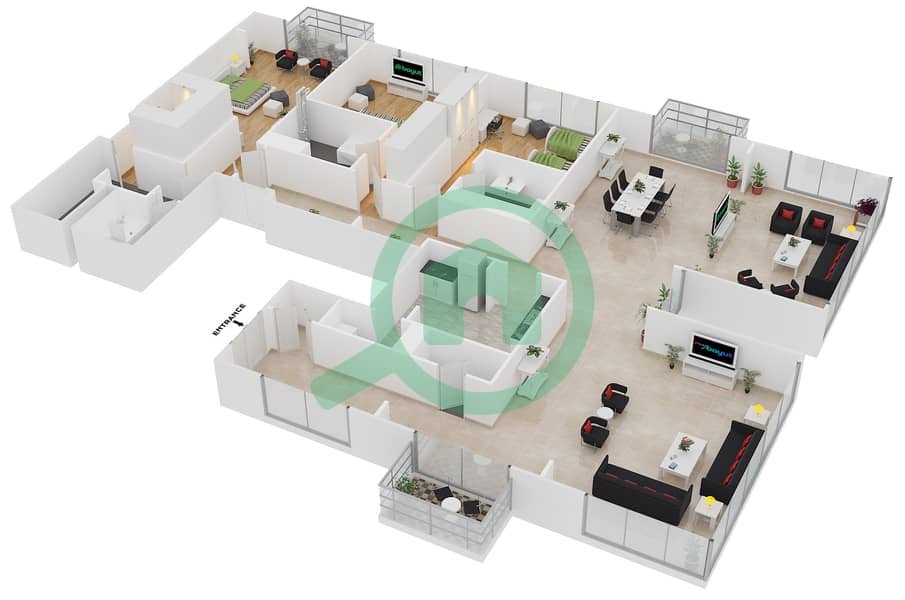 المخططات الطابقية لتصميم الوحدة 3 FLOOR 38 بنتهاوس 3 غرف نوم - فندق جي دبليو ماريوت مارينا interactive3D
