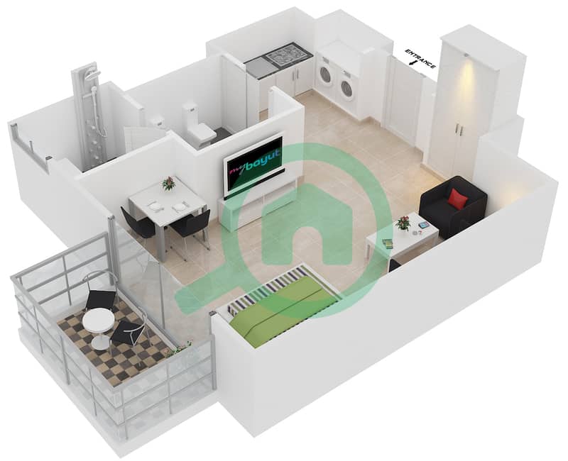 Адрес Дубай Марина (Отель в ТЦ) - Апартамент Студия планировка Единица измерения 3 FLOOR 15-37 interactive3D