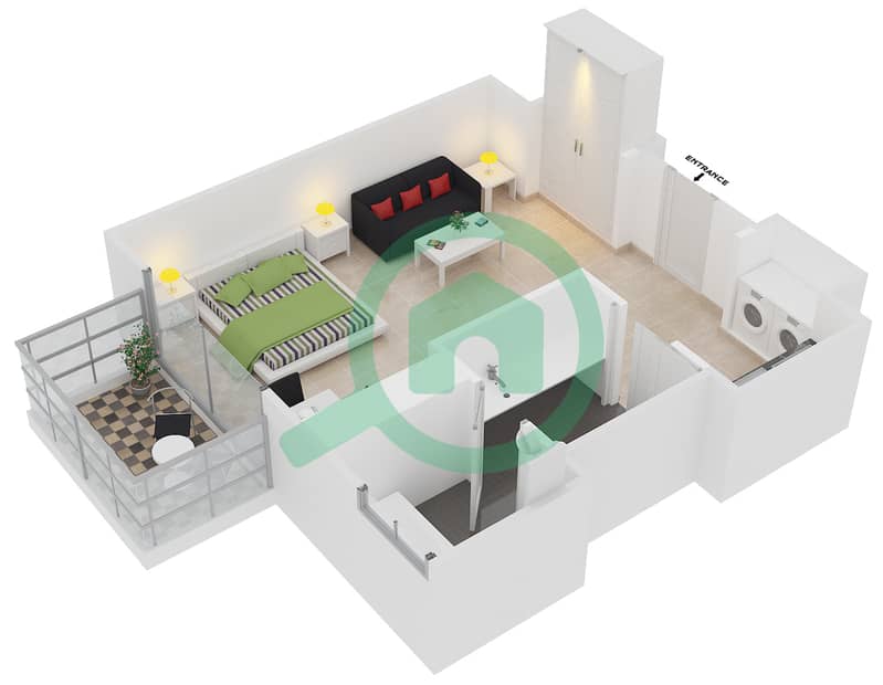 JW Marriott Hotel Marina - Studio Apartment Unit 6 FLOOR 15-37 Floor plan interactive3D