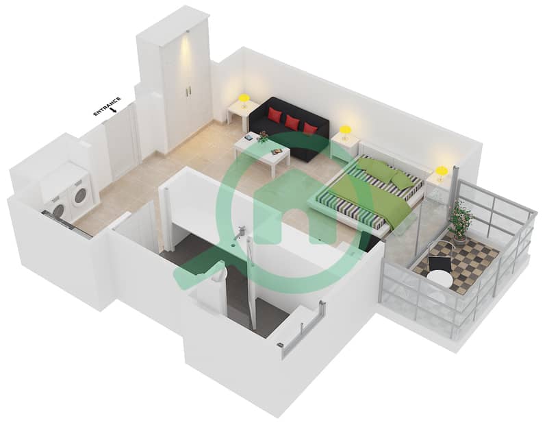 JW Marriott Hotel Marina - Studio Apartment Unit 7 FLOOR 15-37 Floor plan interactive3D