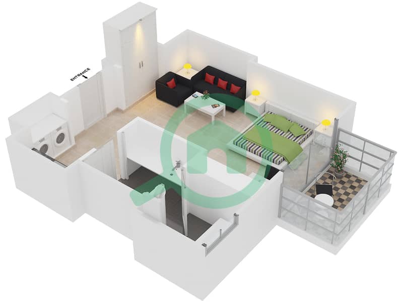 المخططات الطابقية لتصميم الوحدة 12 FLOOR 15-37 شقة استوديو - فندق جي دبليو ماريوت مارينا interactive3D