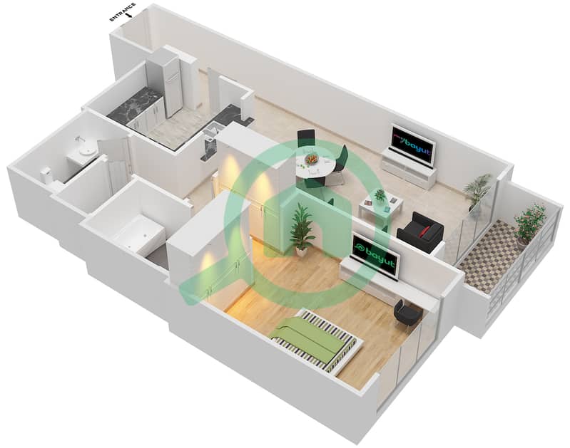المخططات الطابقية لتصميم التصميم 3  FLOOR 2-19 شقة 1 غرفة نوم - بوليفارد سنترال 1 interactive3D