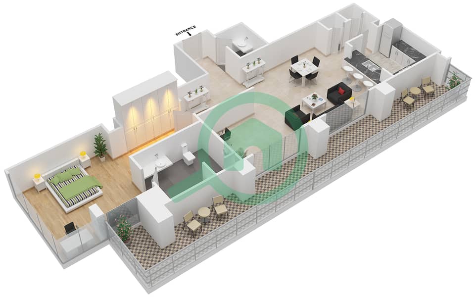 大道中央1号大厦 - 1 卧室公寓套房3 FLOOR 23戶型图 interactive3D