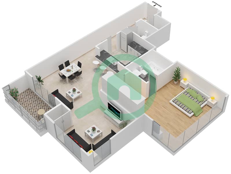 المخططات الطابقية لتصميم التصميم 7 FLOOR 6-19 شقة 1 غرفة نوم - بوليفارد سنترال 1 interactive3D