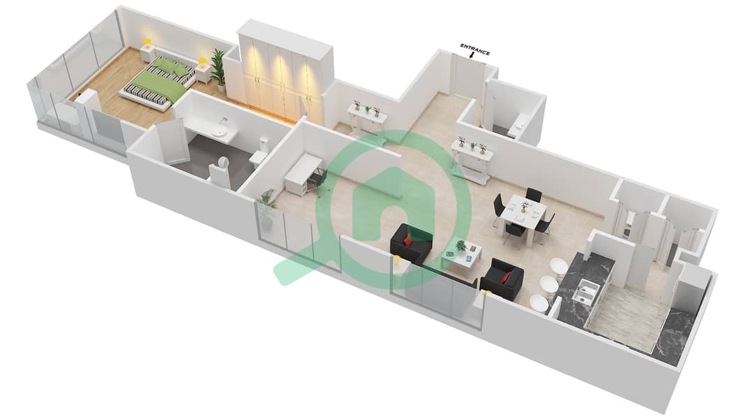المخططات الطابقية لتصميم التصميم 3 FLOOR 24 شقة 1 غرفة نوم - بوليفارد سنترال 1 interactive3D