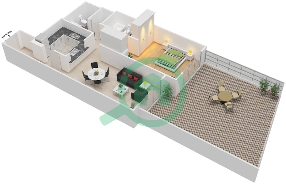 المخططات الطابقية لتصميم التصميم 4 FLOOR 3 شقة 1 غرفة نوم - بوليفارد سنترال 1 interactive3D