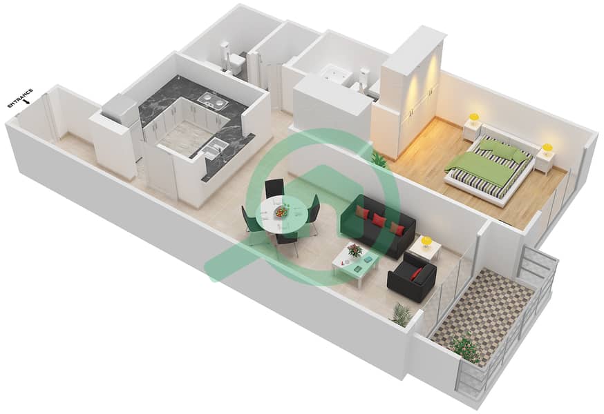 المخططات الطابقية لتصميم التصميم 4 FLOOR 4-19 شقة 1 غرفة نوم - بوليفارد سنترال 1 interactive3D