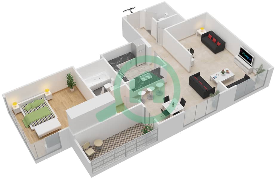 المخططات الطابقية لتصميم التصميم 4 FLOOR 21-22 شقة 1 غرفة نوم - بوليفارد سنترال 1 interactive3D