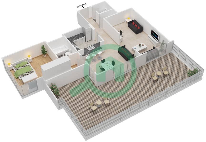 大道中央1号大厦 - 1 卧室公寓套房4 FLOOR 20戶型图 interactive3D