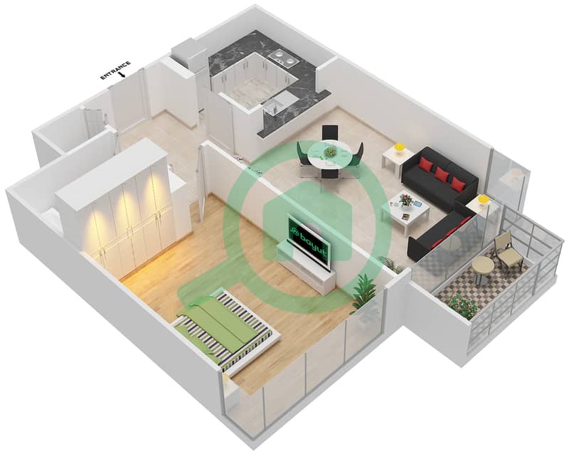 المخططات الطابقية لتصميم التصميم 6 FLOOR 6-24 شقة 1 غرفة نوم - بوليفارد سنترال 1 interactive3D