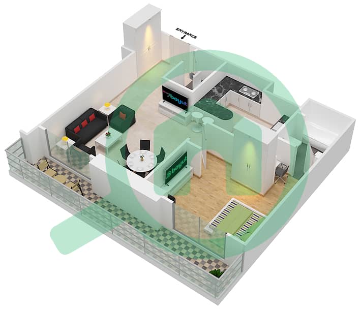 奥拉码头大厦 - 1 卧室公寓类型A戶型图 interactive3D