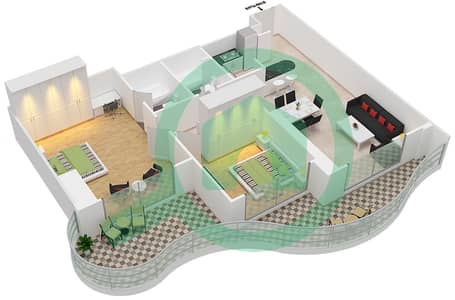 المخططات الطابقية لتصميم النموذج B1 شقة 2 غرفة نوم - أورا مارينا