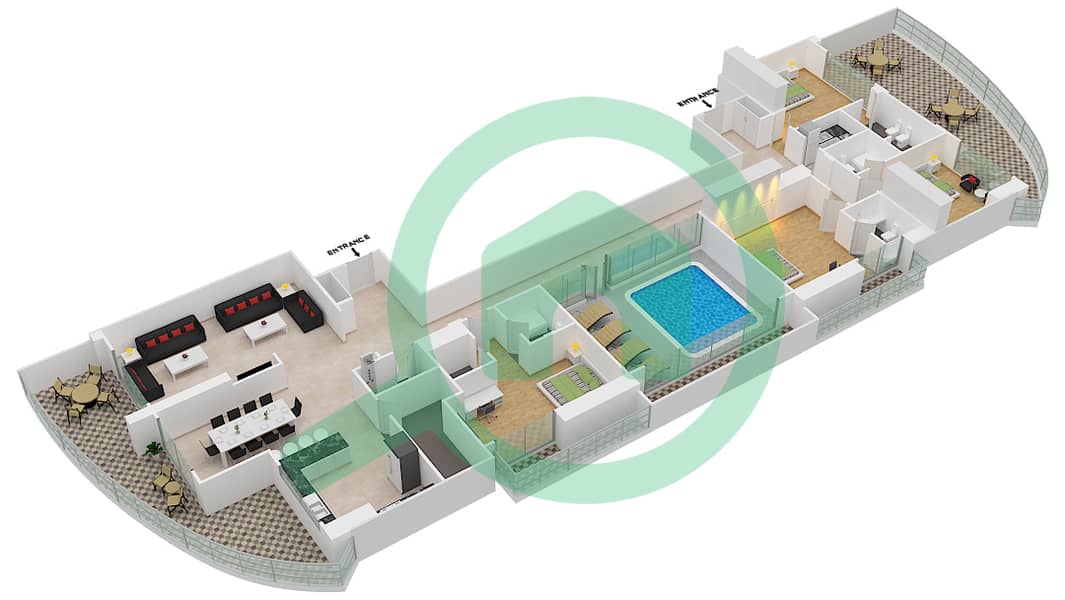 Orra Marina - 4 Bedroom Apartment Type D1 Floor plan interactive3D