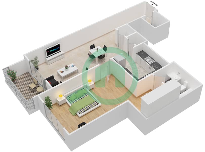 المخططات الطابقية لتصميم التصميم 7 FLOOR 3-5 شقة 1 غرفة نوم - بوليفارد سنترال 1 interactive3D