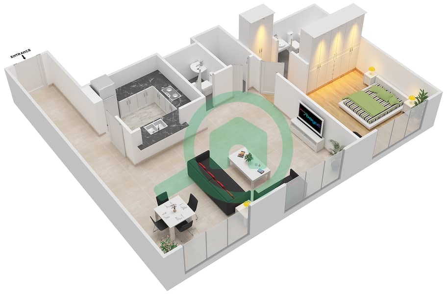 المخططات الطابقية لتصميم التصميم 8 FLOOR 21-22 شقة 1 غرفة نوم - بوليفارد سنترال 1 interactive3D