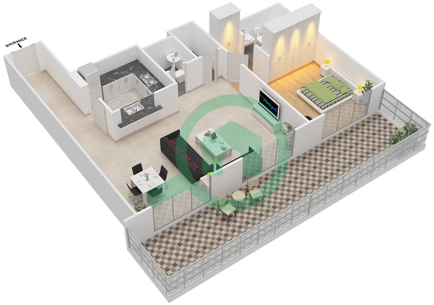 المخططات الطابقية لتصميم التصميم 8 FLOOR 20 شقة 1 غرفة نوم - بوليفارد سنترال 1 interactive3D