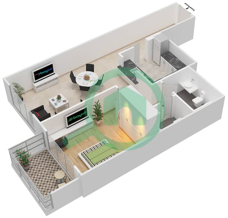 المخططات الطابقية لتصميم التصميم 9 FLOOR 3-19 شقة 1 غرفة نوم - بوليفارد سنترال 1 interactive3D