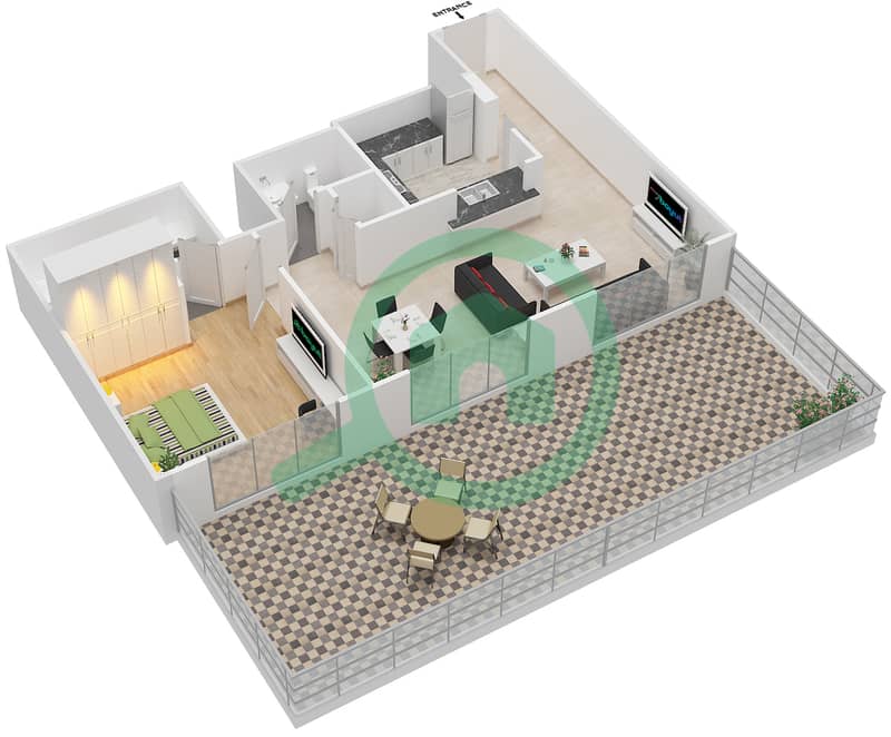 大道中央1号大厦 - 1 卧室公寓套房3  FLOOR 20戶型图 interactive3D