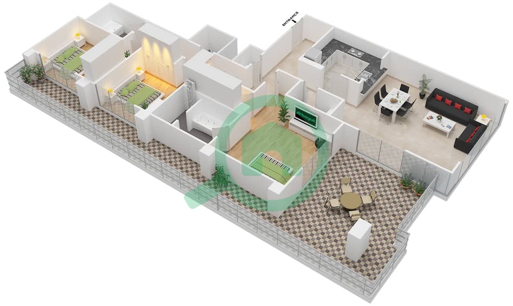المخططات الطابقية لتصميم التصميم 2 FLOOR 23 شقة 3 غرف نوم - بوليفارد سنترال 1 interactive3D