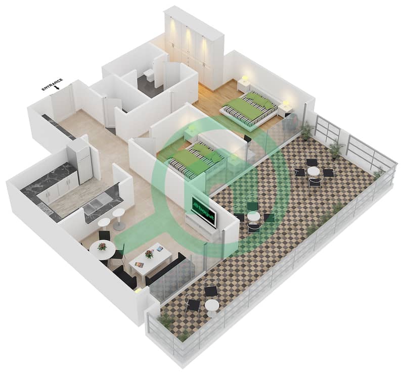 29大道裙楼 - 2 卧室公寓套房10 FLOOR 3戶型图 interactive3D