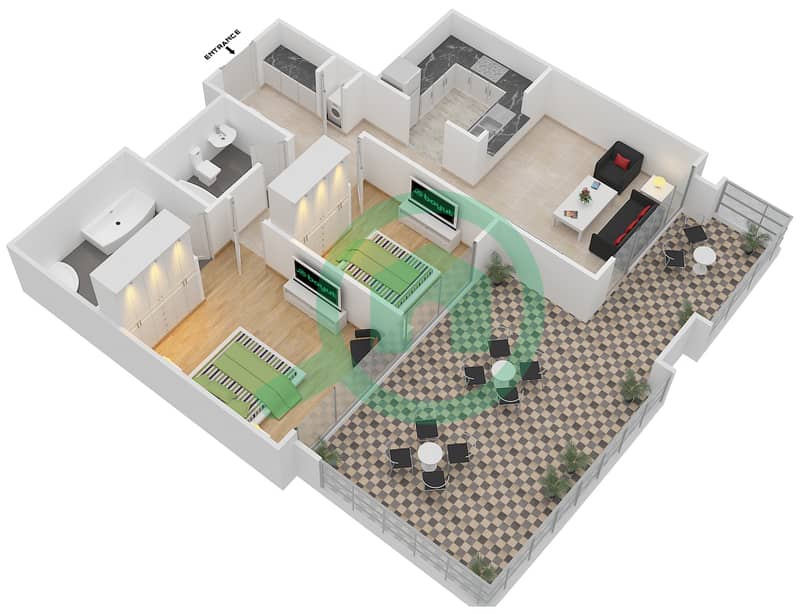 Подиум 29 Бульвар - Апартамент 2 Cпальни планировка Гарнитур, анфилиада комнат, апартаменты, подходящий 11 FLOOR 3 interactive3D
