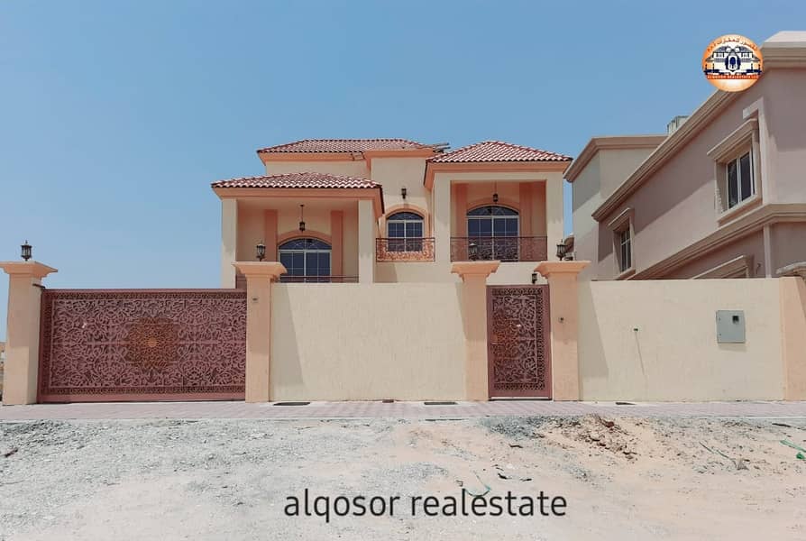 Villa for sale in Ajman, Al Mowaihat area, two floors, excellent location, super deluxe finishing, with the possibility of bank financing