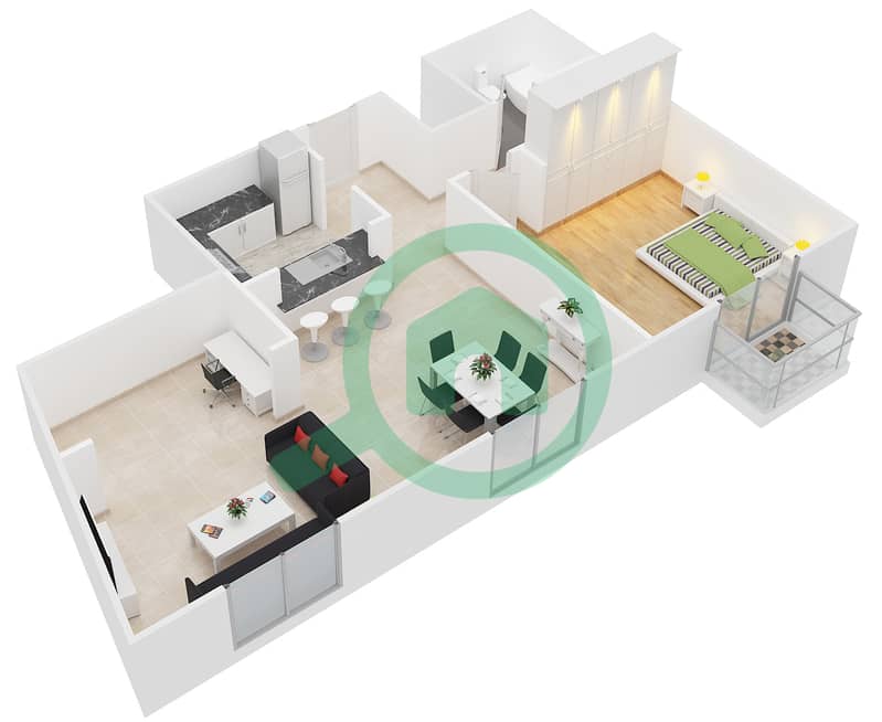 Boulevard Central Podium - 1 Bedroom Apartment Suite 1 FLOOR 4 Floor plan interactive3D