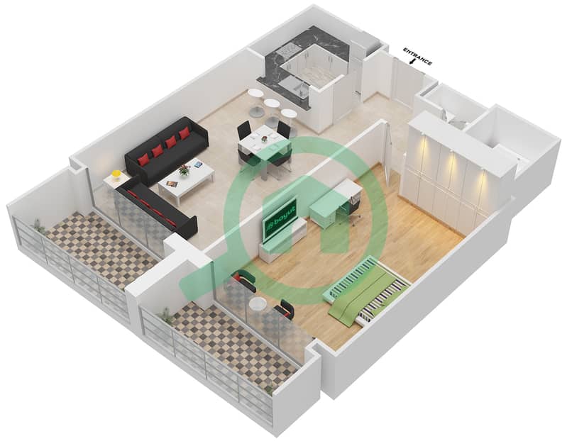 Boulevard Central Podium - 1 Bedroom Apartment Suite 12 FLOOR 3-4 Floor plan interactive3D
