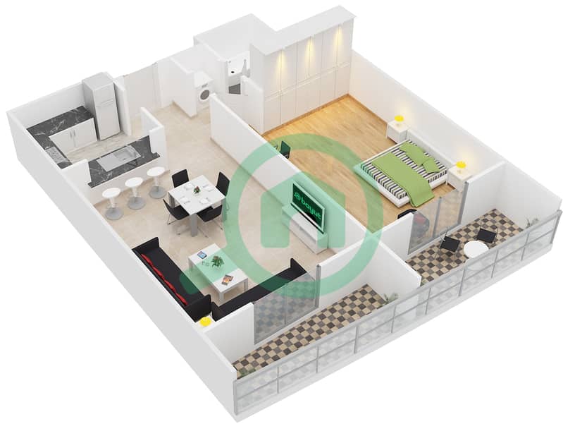 Boulevard Central Podium - 1 Bedroom Apartment Suite 13 FLOOR 3 Floor plan interactive3D