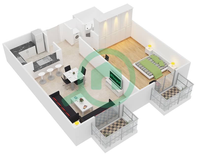 Boulevard Central Podium - 1 Bedroom Apartment Suite 13 FLOOR 4 Floor plan interactive3D