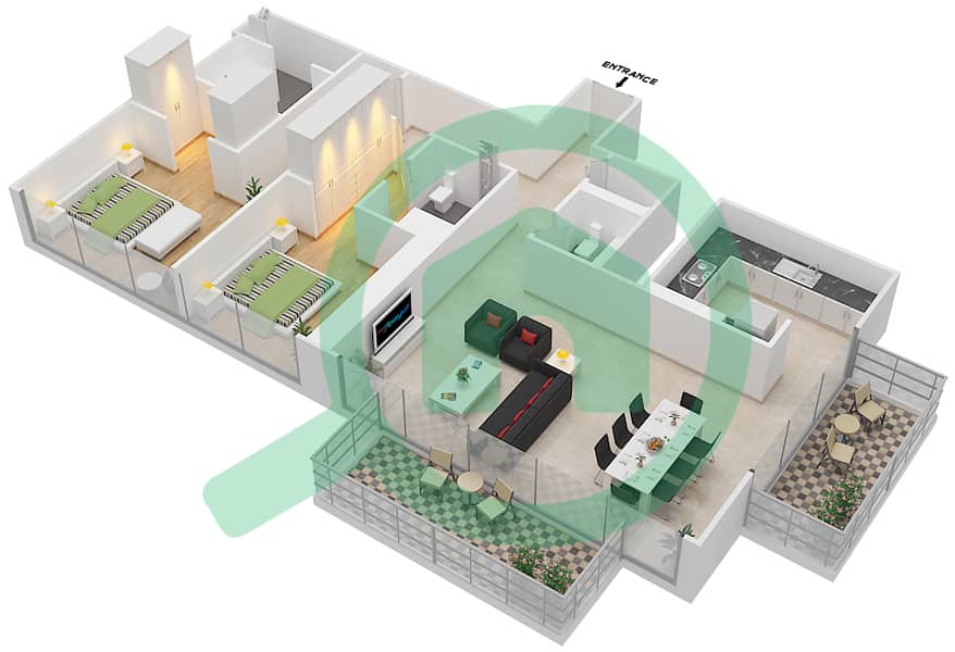 BLVD Хайтс Подиум - Апартамент 2 Cпальни планировка Единица измерения 201 interactive3D