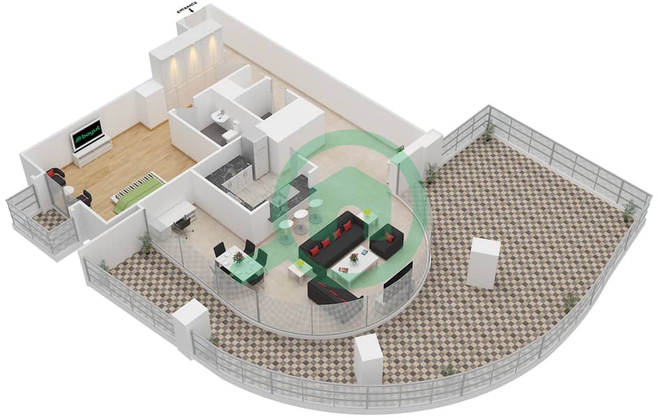 المخططات الطابقية لتصميم التصميم 14 FLOOR 3 شقة 1 غرفة نوم - بوليفارد سنترال بوديوم interactive3D