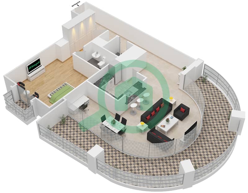 المخططات الطابقية لتصميم التصميم 14 FLOOR 4 شقة 1 غرفة نوم - بوليفارد سنترال بوديوم interactive3D