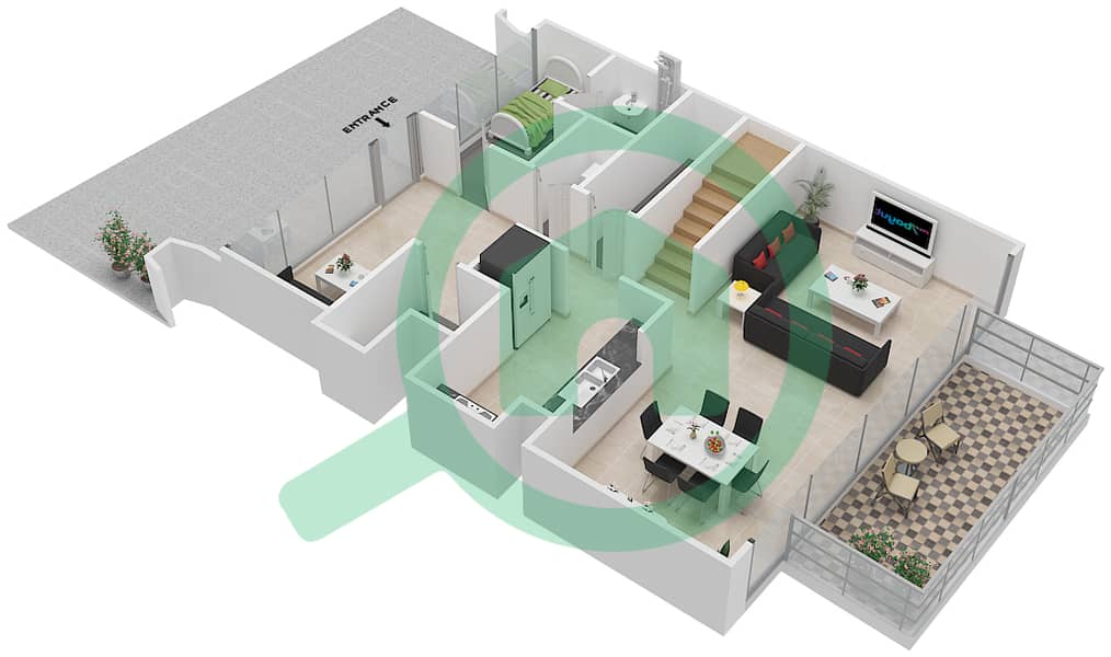BLVD裙楼 - 3 卧室公寓单位208戶型图 interactive3D