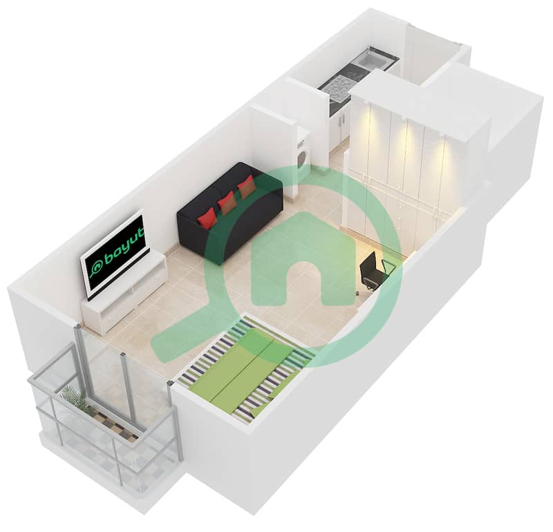 المخططات الطابقية لتصميم التصميم 10 FLOOR 3 شقة استوديو - بوليفارد سنترال بوديوم interactive3D