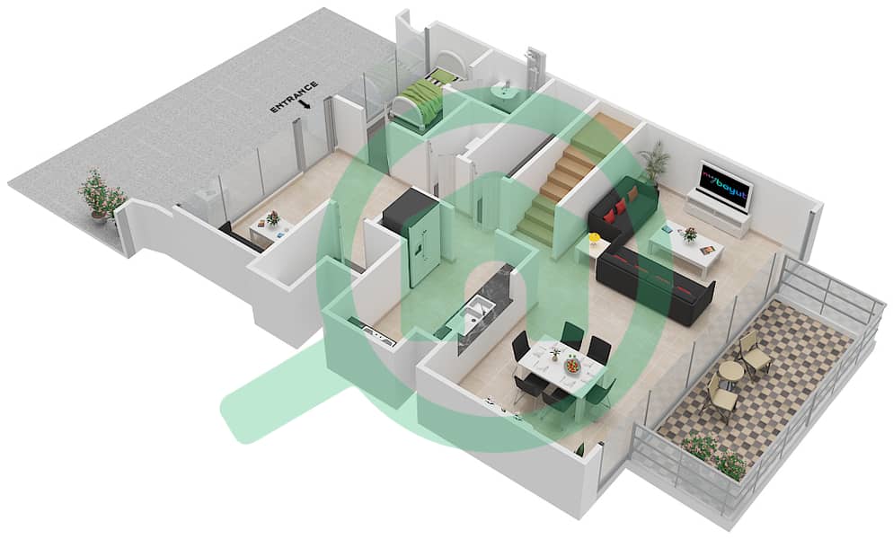 المخططات الطابقية لتصميم الوحدة 209 شقة 3 غرف نوم - بوليفارد هايتس بوديوم interactive3D