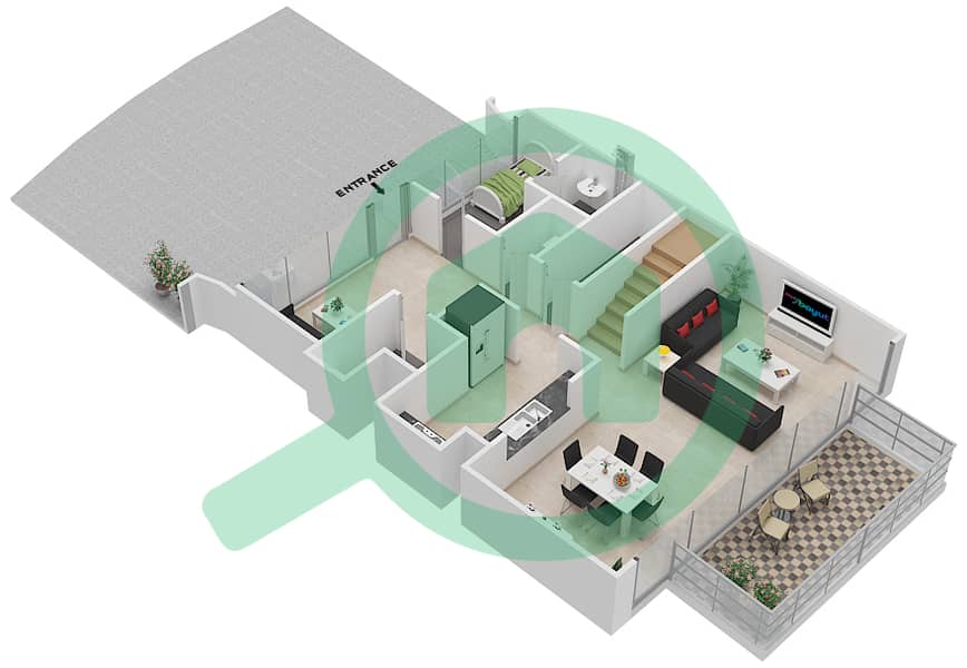 المخططات الطابقية لتصميم الوحدة 211 شقة 3 غرف نوم - بوليفارد هايتس بوديوم interactive3D