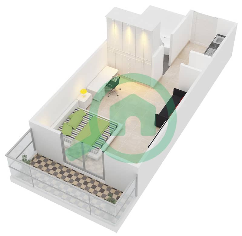 المخططات الطابقية لتصميم التصميم 11 FLOOR 5 شقة استوديو - بوليفارد سنترال بوديوم interactive3D
