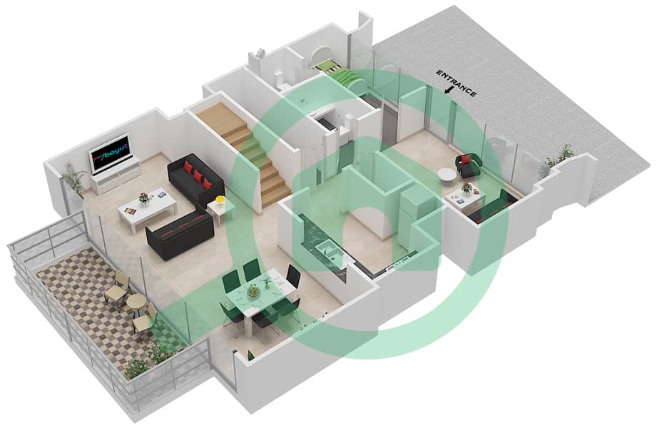 المخططات الطابقية لتصميم الوحدة 217-218 شقة 3 غرف نوم - بوليفارد هايتس بوديوم interactive3D