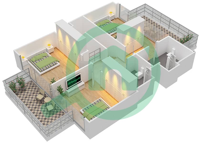 BLVD Хайтс Подиум - Апартамент 3 Cпальни планировка Единица измерения 217-218 interactive3D