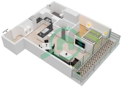 المخططات الطابقية لتصميم النموذج 1E SUITE 4-5,9-11 شقة 1 غرفة نوم - مارينا جيت 2