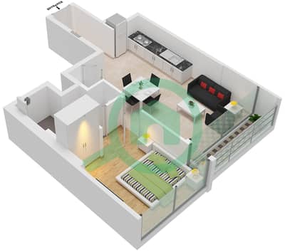 المخططات الطابقية لتصميم النموذج 1F SUITE 5-8 شقة 1 غرفة نوم - مارينا جيت 2