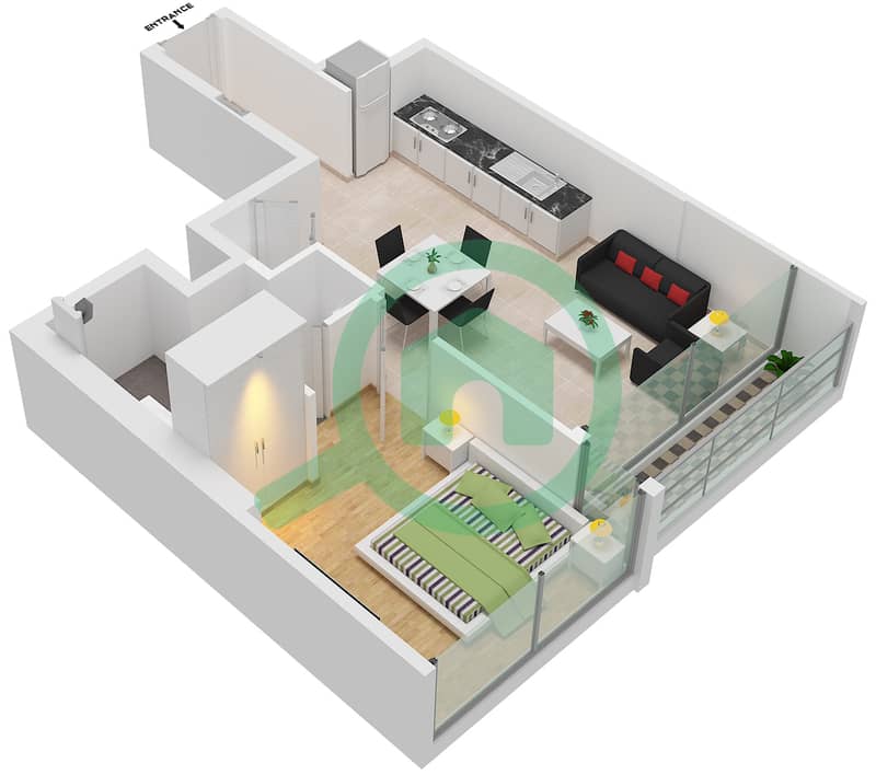 المخططات الطابقية لتصميم النموذج 1F SUITE 5-8 شقة 1 غرفة نوم - مارينا جيت 2 interactive3D